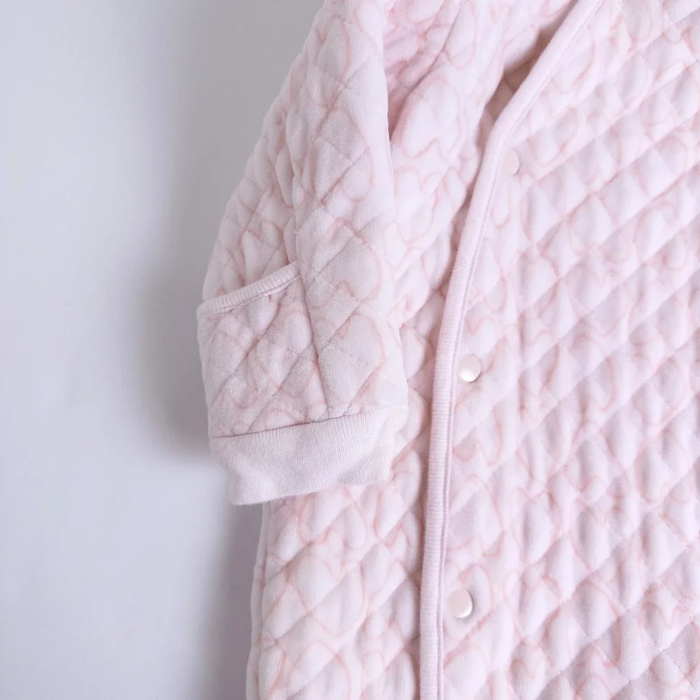 Nordstrom Quilted Heart Pram Suit Baby 6M Pink Fleece Hood‎ Bear Ears